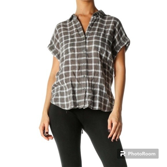 Lucky Brand Brown Plaid Button Down Boyfriend Top Blouse With Tie Back Size M - Picture 2 of 14
